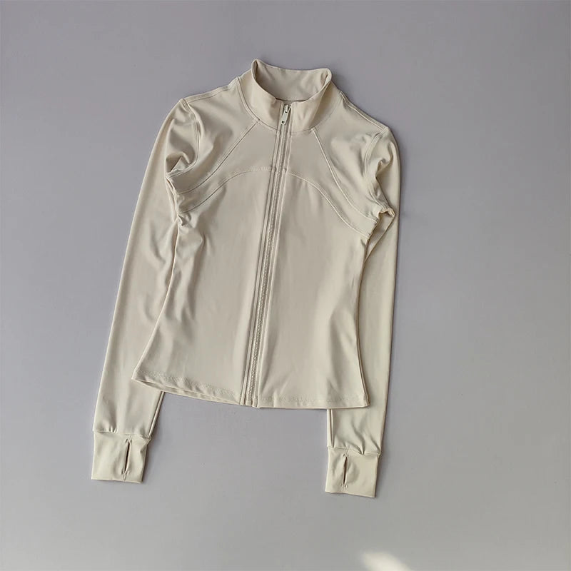 Elevate Your Workout with Our Women's Premium Long Sleeve Sports Jacket - Windproof Fitness Top with Stylish Standing Collar for Running and Training