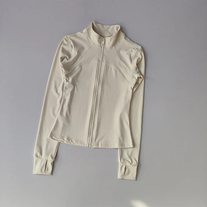 Elevate Your Workout with Our Women's Premium Long Sleeve Sports Jacket - Windproof Fitness Top with Stylish Standing Collar for Running and Training