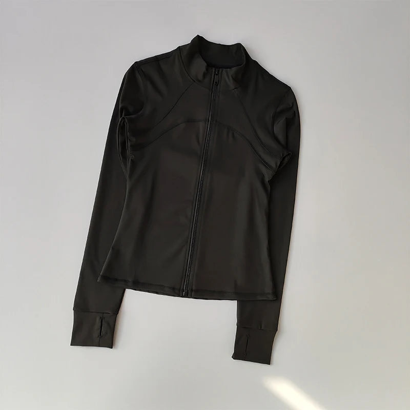 Elevate Your Workout with Our Women's Premium Long Sleeve Sports Jacket - Windproof Fitness Top with Stylish Standing Collar for Running and Training