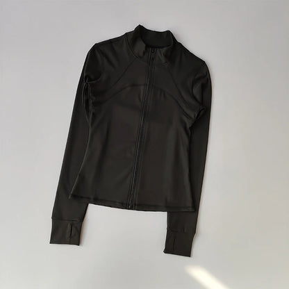 Elevate Your Workout with Our Women's Premium Long Sleeve Sports Jacket - Windproof Fitness Top with Stylish Standing Collar for Running and Training