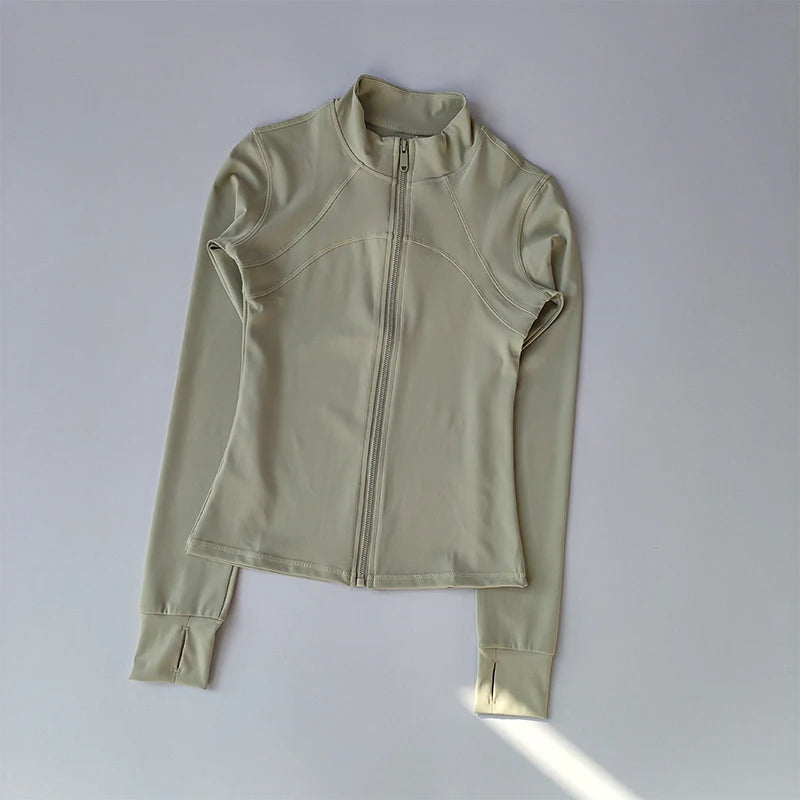Elevate Your Workout with Our Women's Premium Long Sleeve Sports Jacket - Windproof Fitness Top with Stylish Standing Collar for Running and Training