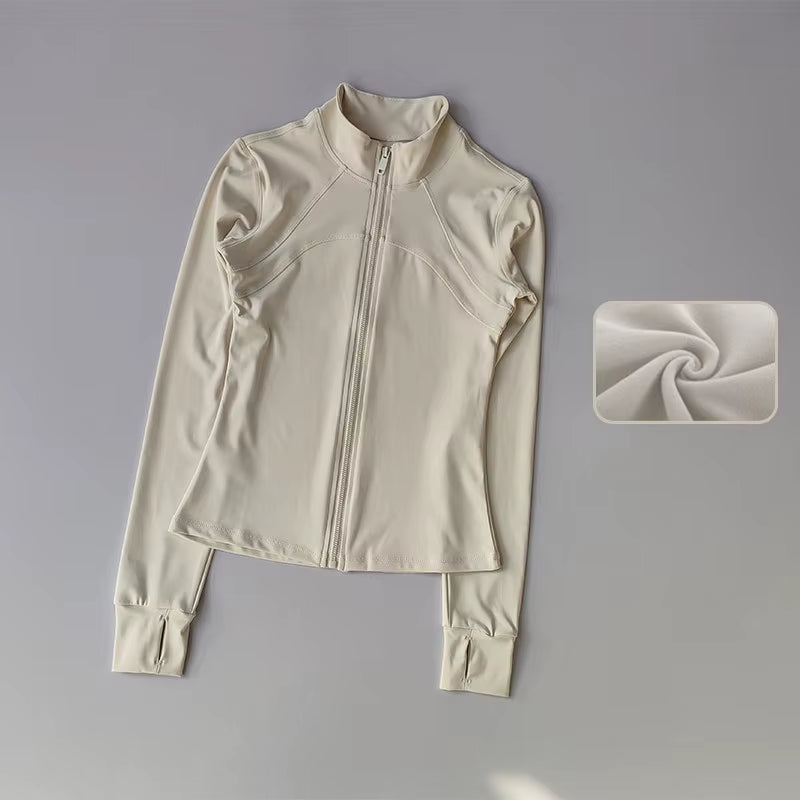Elevate Your Workout with Our Women's Premium Long Sleeve Sports Jacket - Windproof Fitness Top with Stylish Standing Collar for Running and Training