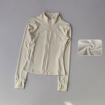 Elevate Your Workout with Our Women's Premium Long Sleeve Sports Jacket - Windproof Fitness Top with Stylish Standing Collar for Running and Training