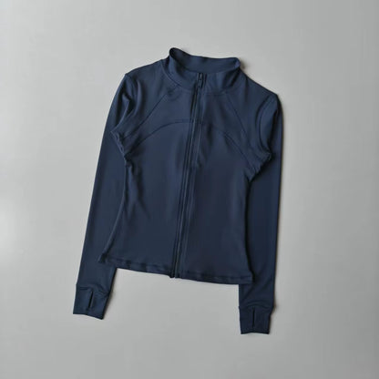Elevate Your Workout with Our Women's Premium Long Sleeve Sports Jacket - Windproof Fitness Top with Stylish Standing Collar for Running and Training
