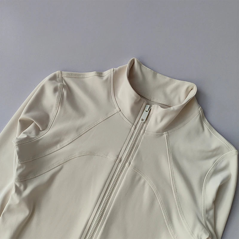 Elevate Your Workout with Our Women's Premium Long Sleeve Sports Jacket - Windproof Fitness Top with Stylish Standing Collar for Running and Training