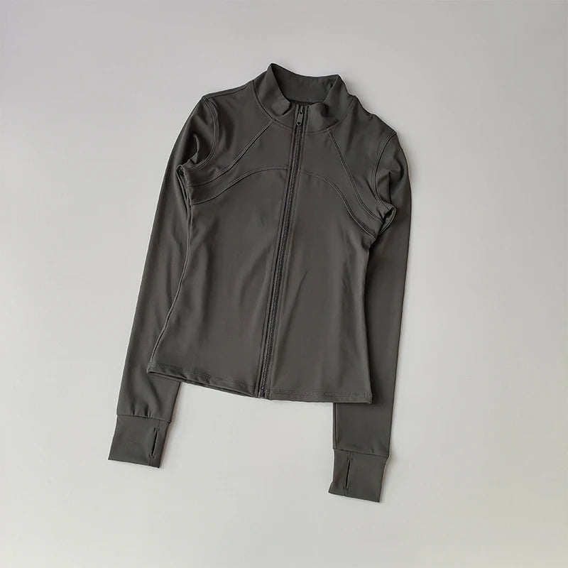 Elevate Your Workout with Our Women's Premium Long Sleeve Sports Jacket - Windproof Fitness Top with Stylish Standing Collar for Running and Training