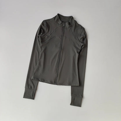 Elevate Your Workout with Our Women's Premium Long Sleeve Sports Jacket - Windproof Fitness Top with Stylish Standing Collar for Running and Training