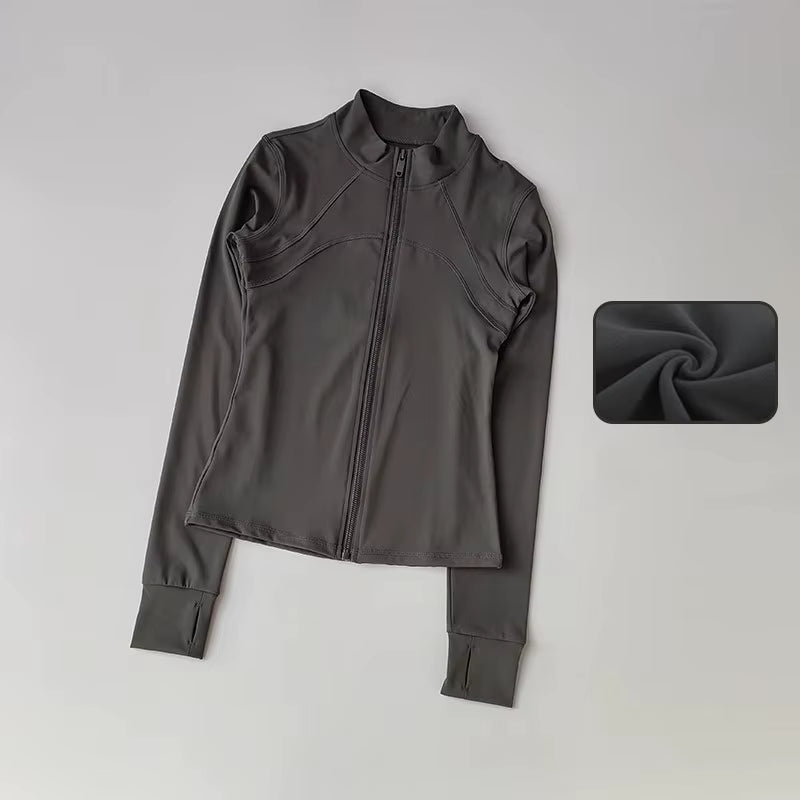 Elevate Your Workout with Our Women's Premium Long Sleeve Sports Jacket - Windproof Fitness Top with Stylish Standing Collar for Running and Training