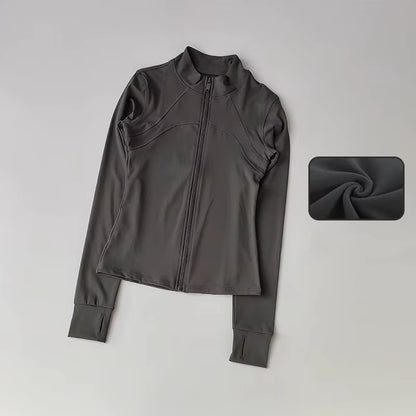 Elevate Your Workout with Our Women's Premium Long Sleeve Sports Jacket - Windproof Fitness Top with Stylish Standing Collar for Running and Training