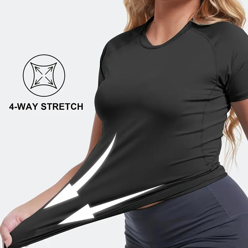 Elevate Your Workout with Our Women's Short Sleeve Compression Athletic Shirt - Perfect for Yoga and Running, Quick Dry Stretchy Baselayer for Summer Gym Sessions