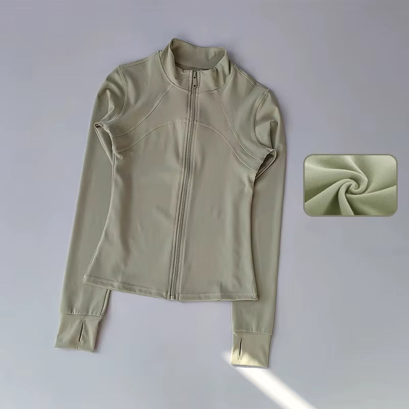Elevate Your Workout with Our Women's Premium Long Sleeve Sports Jacket - Windproof Fitness Top with Stylish Standing Collar for Running and Training