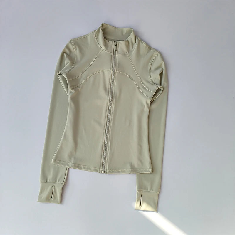 Elevate Your Workout with Our Women's Premium Long Sleeve Sports Jacket - Windproof Fitness Top with Stylish Standing Collar for Running and Training