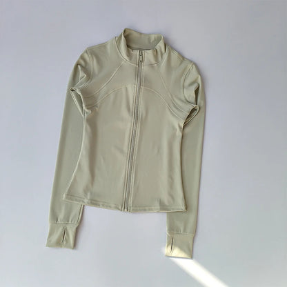 Elevate Your Workout with Our Women's Premium Long Sleeve Sports Jacket - Windproof Fitness Top with Stylish Standing Collar for Running and Training