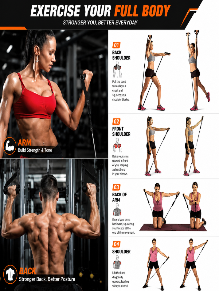 Workout Bar Resistance Bands Set – Portable Home Gym Fitness Equipment