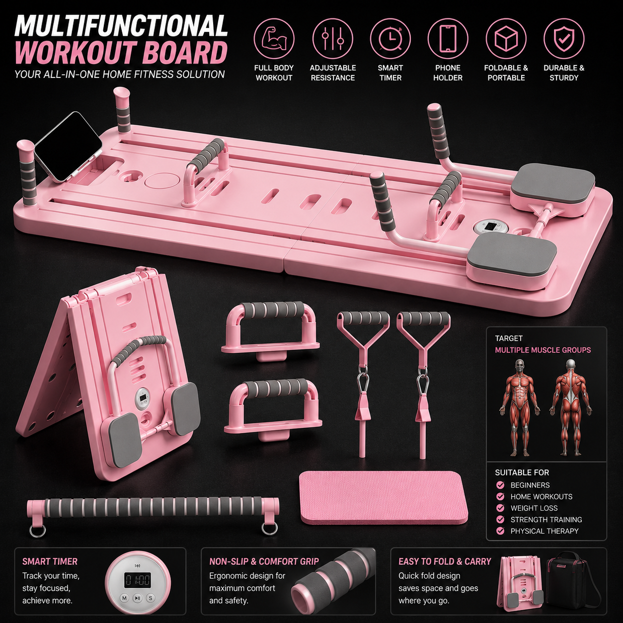 Multifunctional Pilates Board – Full Body Home Workout Fitness Equipment