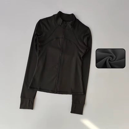 Elevate Your Workout with Our Women's Premium Long Sleeve Sports Jacket - Windproof Fitness Top with Stylish Standing Collar for Running and Training