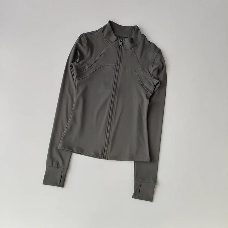Elevate Your Workout with Our Women's Premium Long Sleeve Sports Jacket - Windproof Fitness Top with Stylish Standing Collar for Running and Training