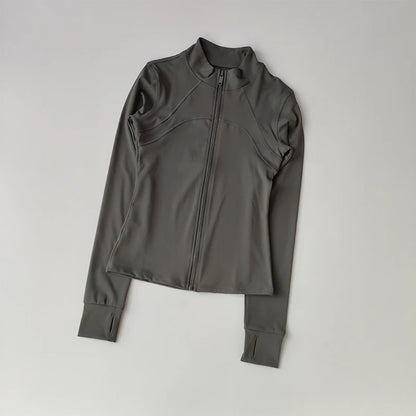 Elevate Your Workout with Our Women's Premium Long Sleeve Sports Jacket - Windproof Fitness Top with Stylish Standing Collar for Running and Training