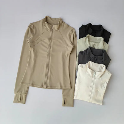 Elevate Your Workout with Our Women's Premium Long Sleeve Sports Jacket - Windproof Fitness Top with Stylish Standing Collar for Running and Training