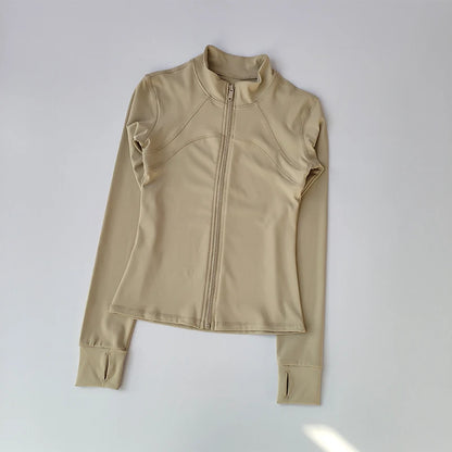 Elevate Your Workout with Our Women's Premium Long Sleeve Sports Jacket - Windproof Fitness Top with Stylish Standing Collar for Running and Training